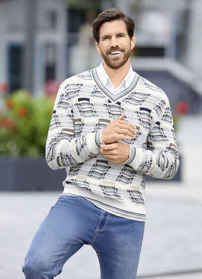 Modischer V-Pullover mit Intarsienmuster 