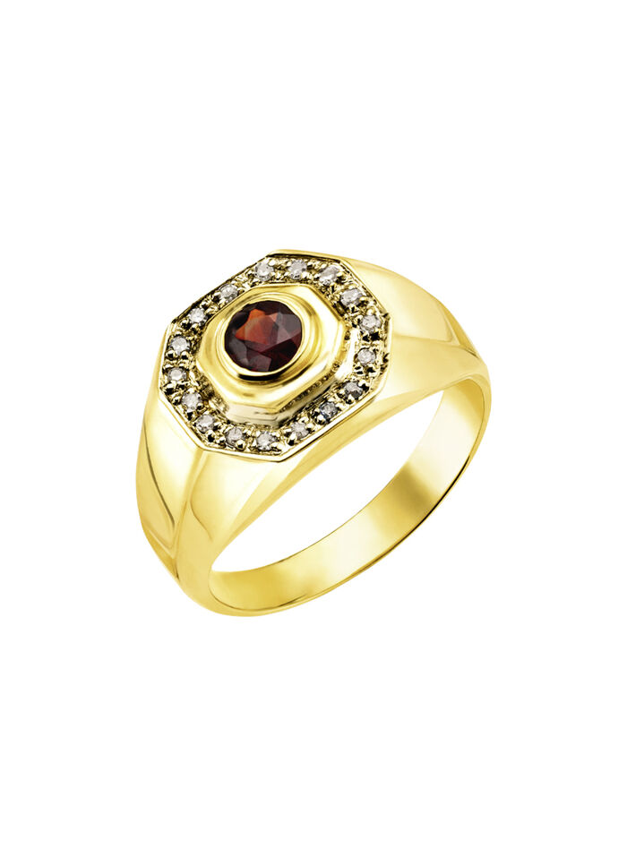 Hochwertiger Herrenring mit Granat und Diamanten 
