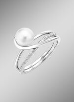 Damenring mit Süßwasser-Zuchtperle und synth. Zirkonia 