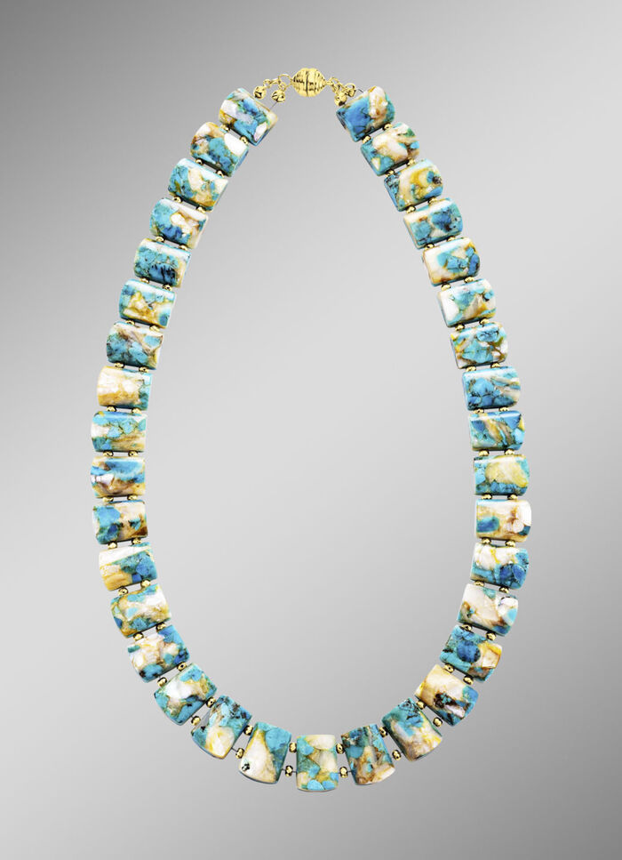 Halskette mit beh. Türkis und beh. Perlmutt 