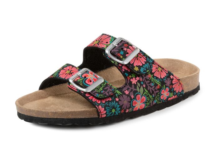 Pantolette in verspielt bedrucktem Dessin SCHWARZ-BUNT