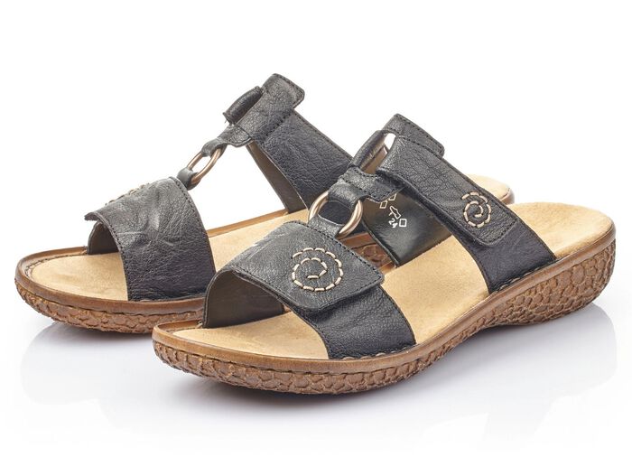 Rieker, modische Damen-Pantoletten, Weite H, mit Klettverschluss SCHWARZ