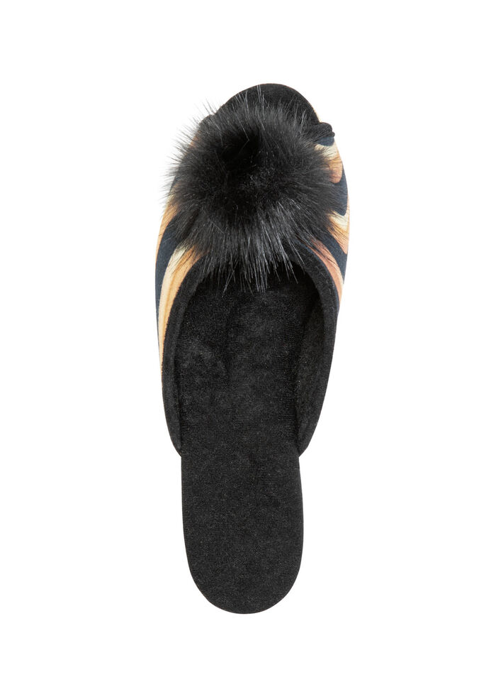 ELENA EDEN Pantolette mit schwarzem Kunstfellpompon BRAUN-SCHWARZ
