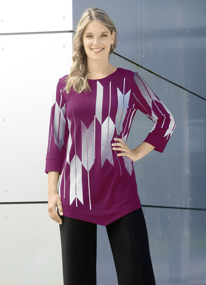 Shirt mit Kontrastdruck FUCHSIA-WEISS