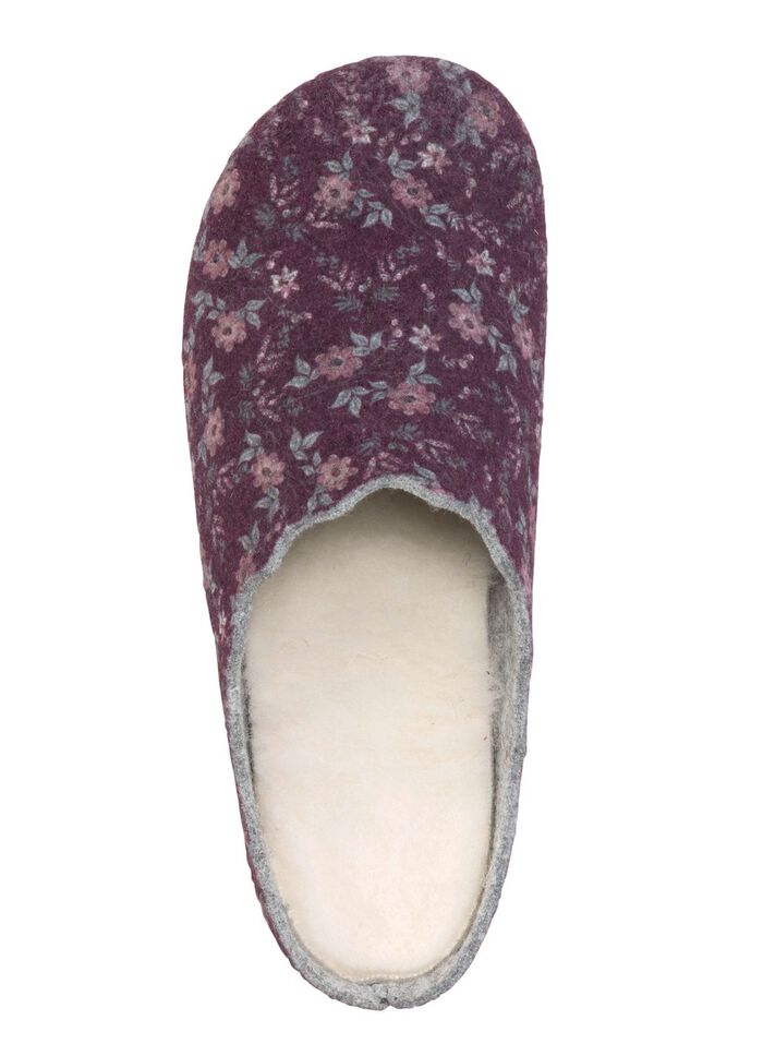 Laurina Pantoffel aus floral bedrucktem Filzmaterial AUBERGINE