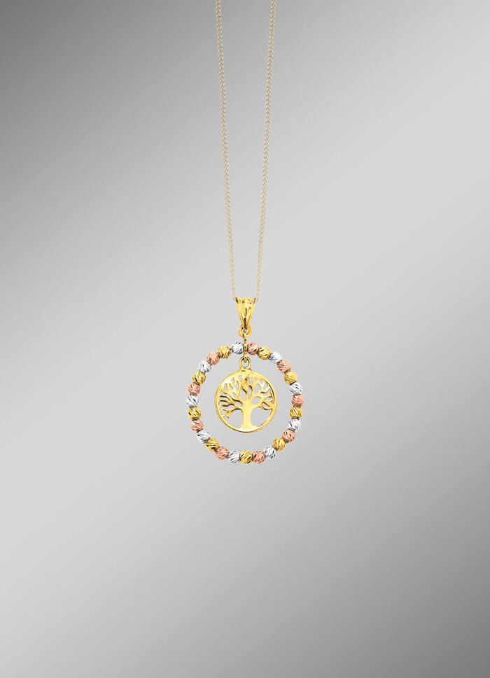 Diamantierter Lebensbaum-Anh&auml;nger in Tricolor 