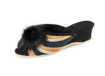 ELENA EDEN Pantolette mit schwarzem Kunstfellpompon BRAUN-SCHWARZ