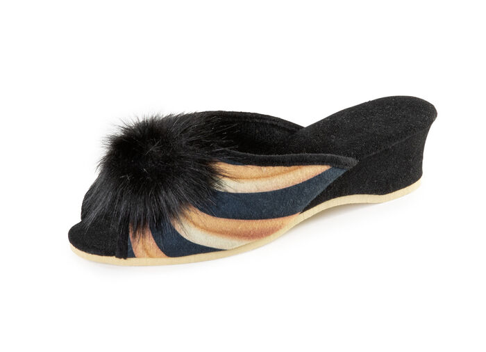 ELENA EDEN Pantolette mit schwarzem Kunstfellpompon BRAUN-SCHWARZ