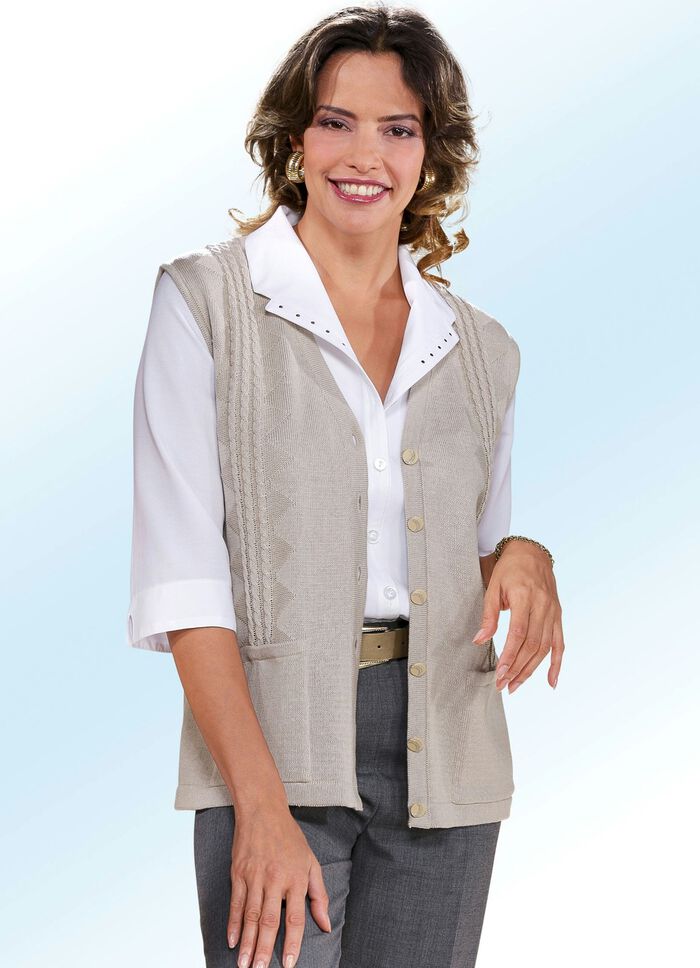 Strickweste mit Zopfdessin BEIGE