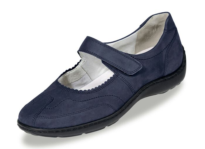 Waldläufer, bequeme Damen-Slipper, Weite H, mit herausnehmbarem Fußbett MARINE
