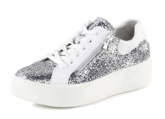 Waldl&auml;ufer Sneaker mit Streuglitzer und Leo-Druck 