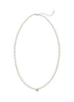 Halskette mit Süßwasser-Zuchtperlen, echt Smaragd und Brillanten 