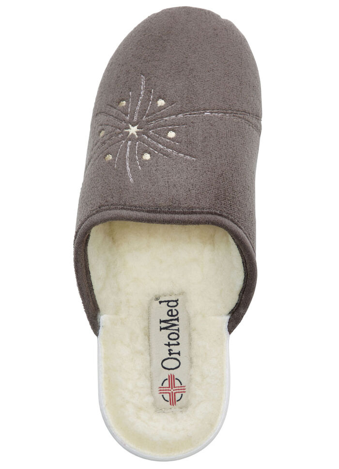 Zweierpack, warme Damen-Hausschuhe, Weite H, mit Wolle TAUPE+MARINE