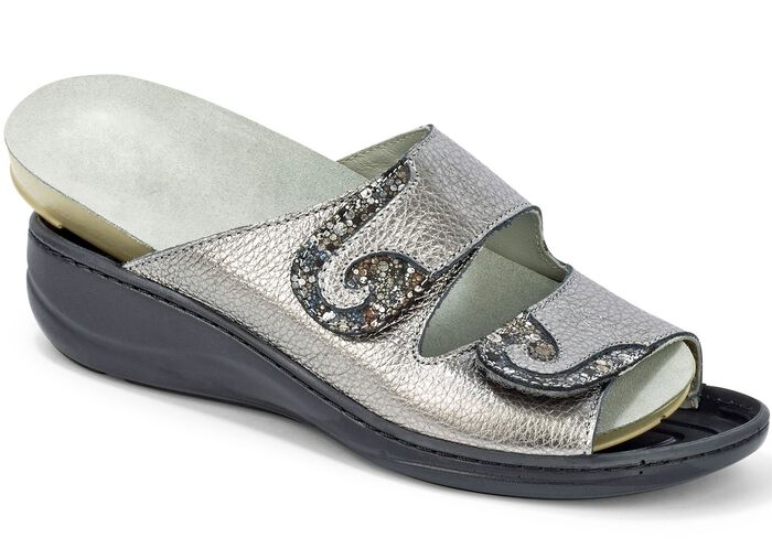 Mubb, bequeme Damen-Pantoletten, Weite H, mit herausnehmbarem Fußbett ANTIKBRONZE