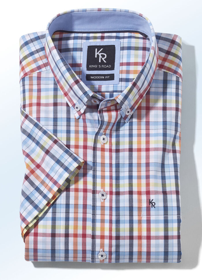"King's Road"-Hemd in 4 Farben MARINE-ORANGE KARIERT