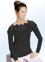 Pullover mit edlem Spitzenbesatz SCHWARZ