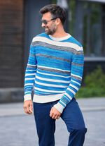 Gestreifter Rundhalspullover mit Strukturdessin 