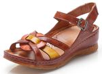 Gemini, klassische Damen-Sandalen, Weite G, mit Gummizug COGNAC-BUNT