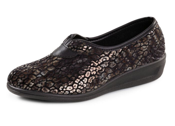 Hausschuh aus bedrucktem Samt in Leo-Muster 