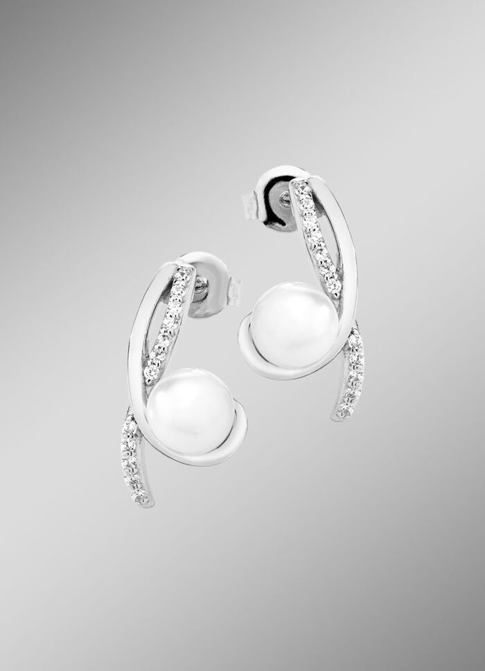 Ohrstecker mit Süßwasser-Zuchtperlen und synth. Zirkonia 