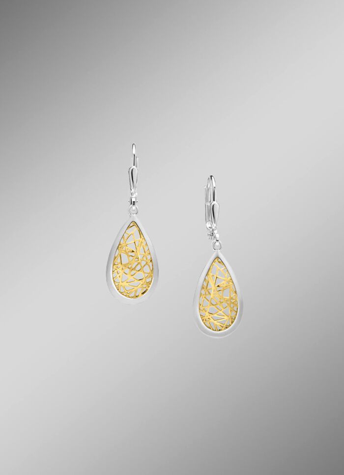 Tropfenf&ouml;rmige Ohrringe mit kunstvollem Bicolor-Design 