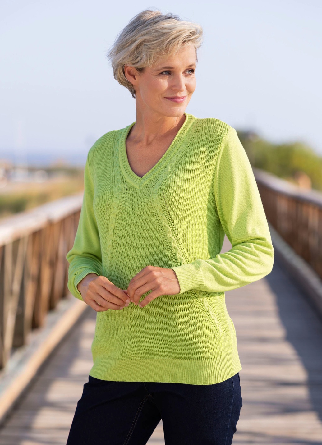 ▻ Pullover mit Strukturmix für Damen HELLGRÜN