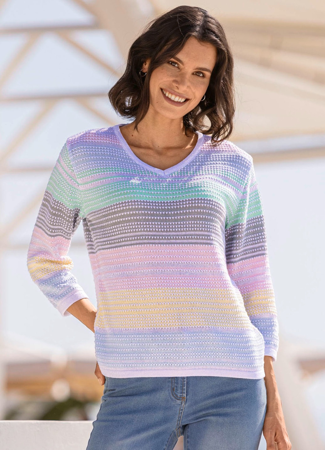▻ Pullover mit Glitzerakzenten für Damen WEISS-MULTICOLOR